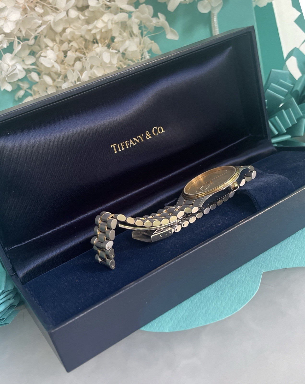 Tiffany & Co Portfolio Lucent Swiss Watch 33mm Two Tone Quartz Original Bracelet
