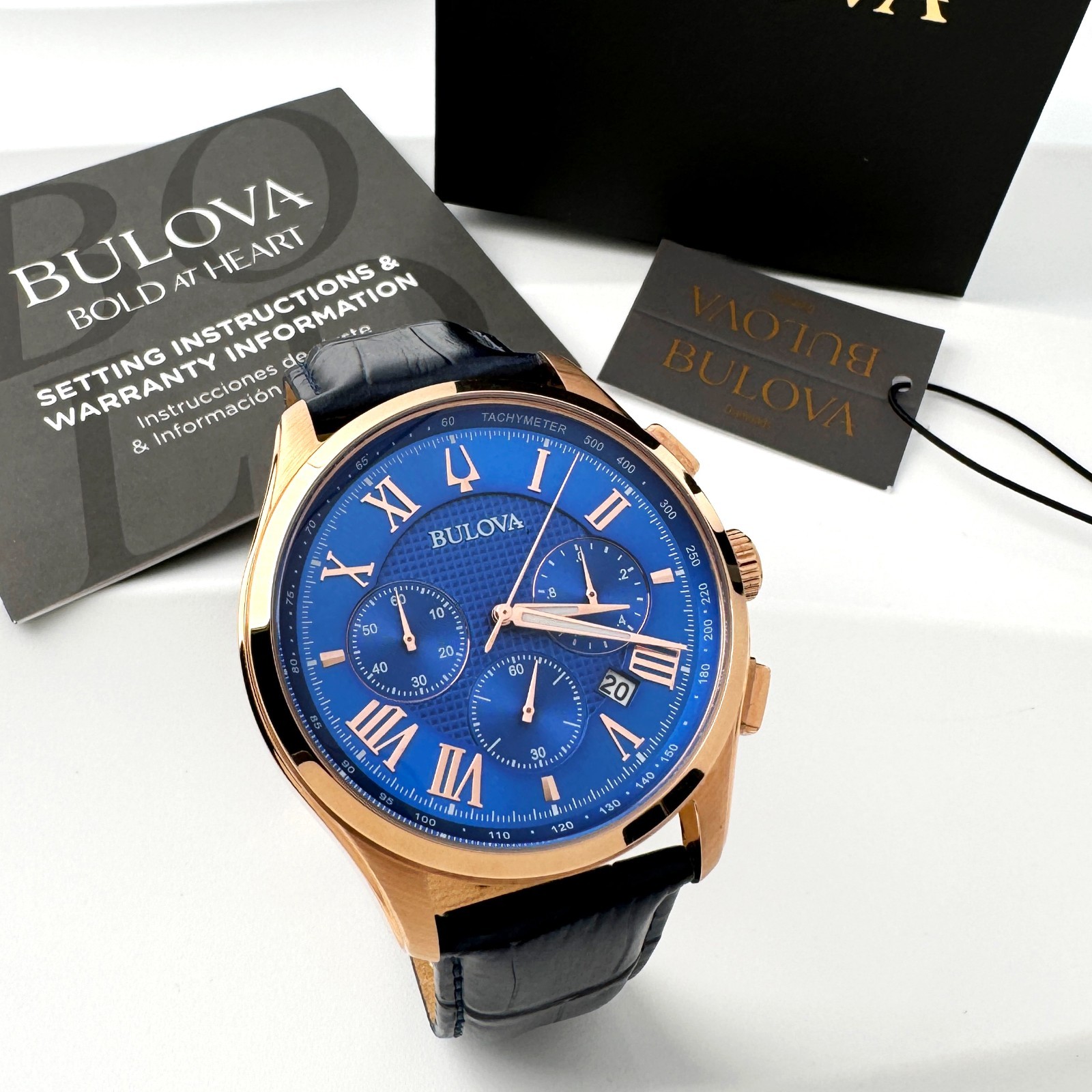 Bulova Men’s New 97B170 Classic Wilton Quartz Watch Blue Dial 46.5mm