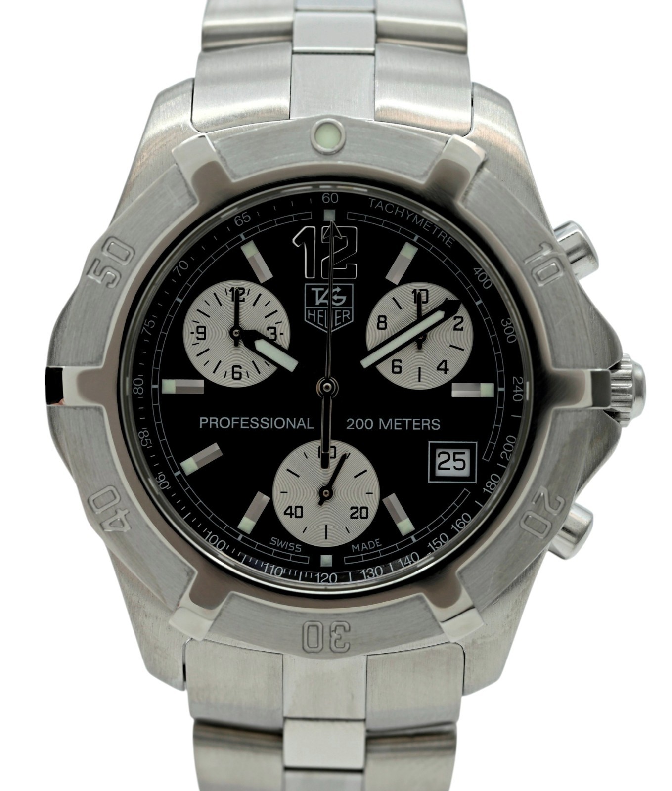 Tag Heuer 39mm Men’s Exclusive 2000 Series Chrono Black Dial Watch! Ref: CN111E!
