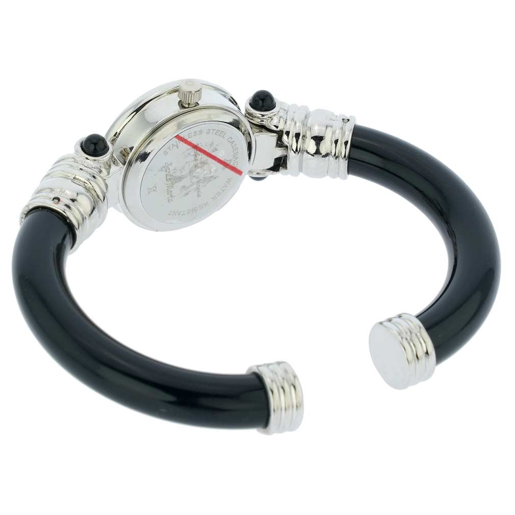 GlassOfVenice Murano Glass Millefiori Bangle Watch – Silver Black Multicolor