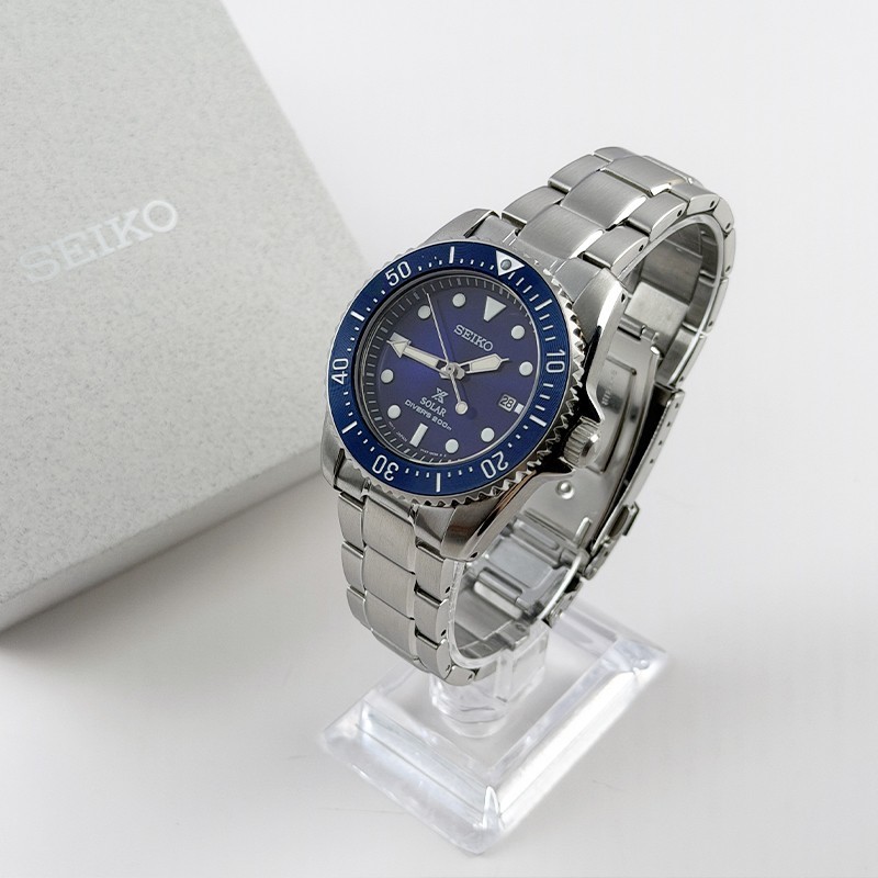 Seiko Men Prospex Sea Solar Power Blue Dial SNE585 Diver Stainless Watch 38.5mm