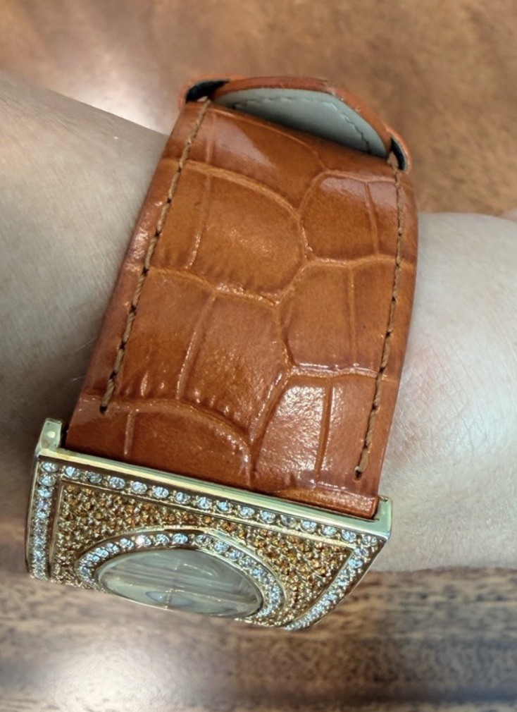 Adrienne Vittadini Crystal Lux Vintage Timepiece CrocEmbossed Leather Strap