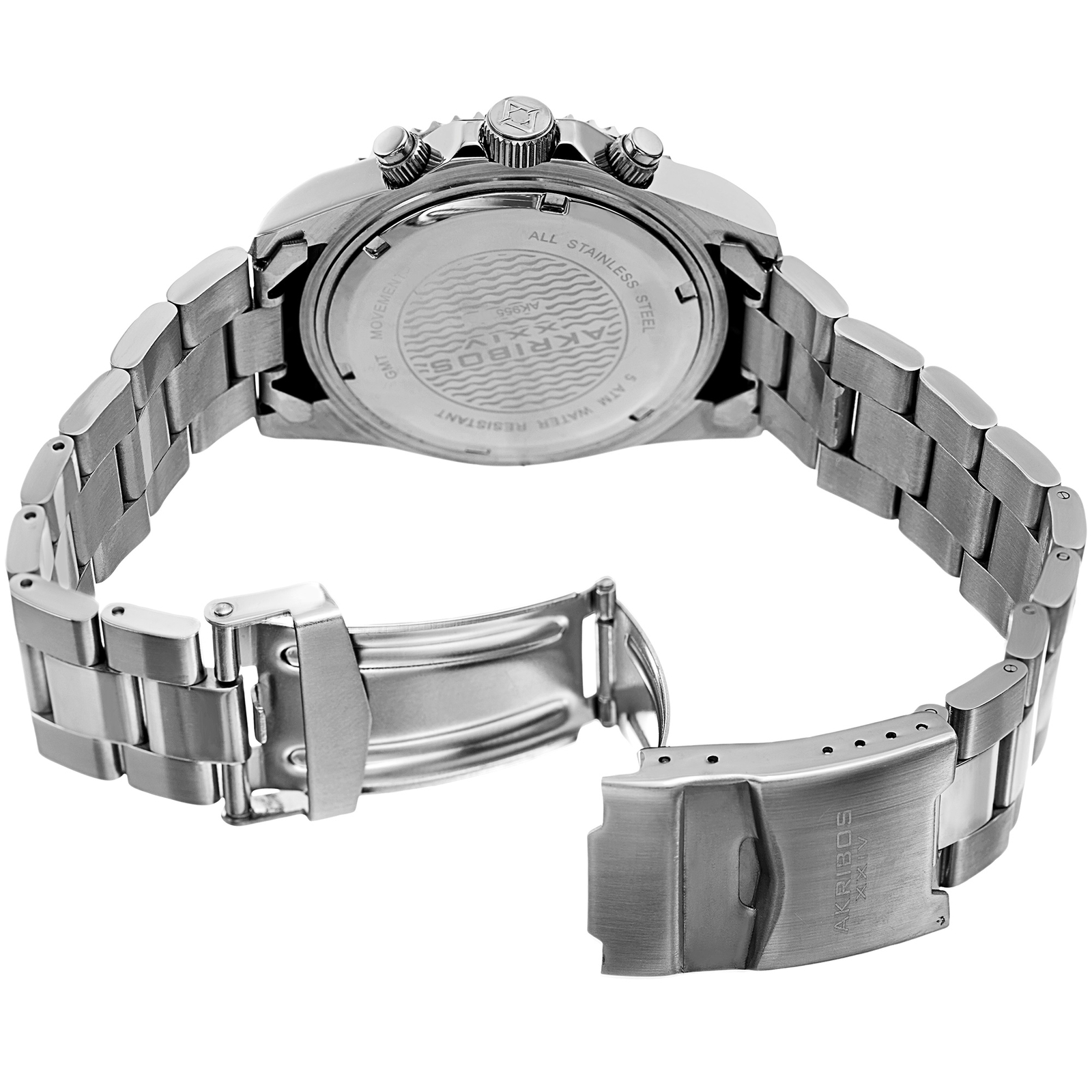 Akribos XXIV Men’s AK955SSOR Multifunction Map Print Stainless Steel Watch