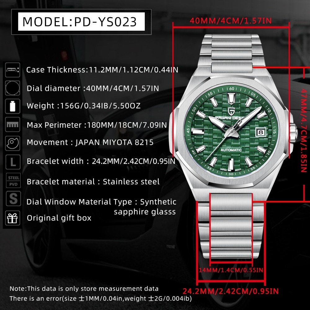 Men’s Automatic Mechanical Watch Miyota Movement Sapphire Glass 100M Waterproof