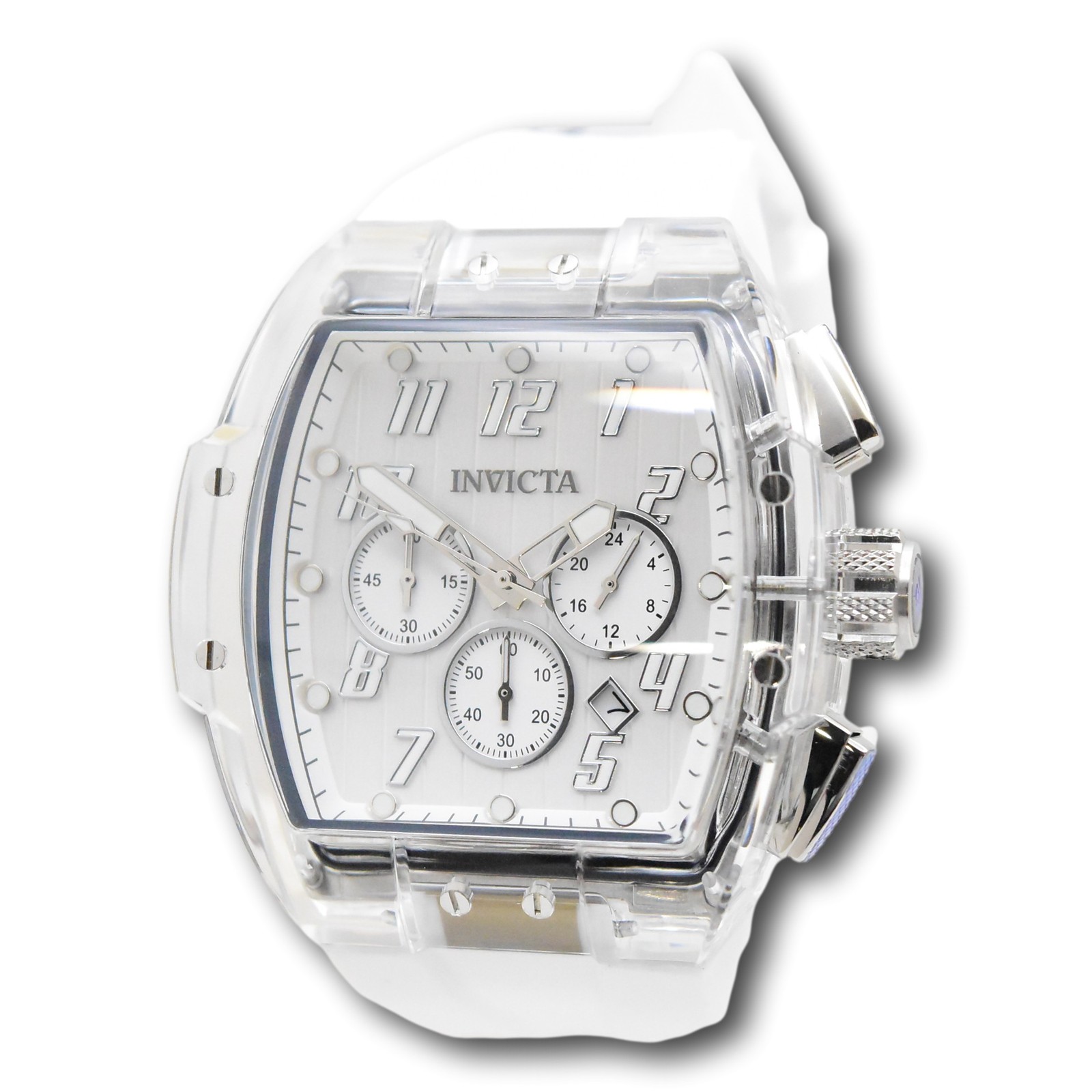 Invicta S1 Rally Crystal Chronograph Men’s 47mm Clear Case White Watch 45481