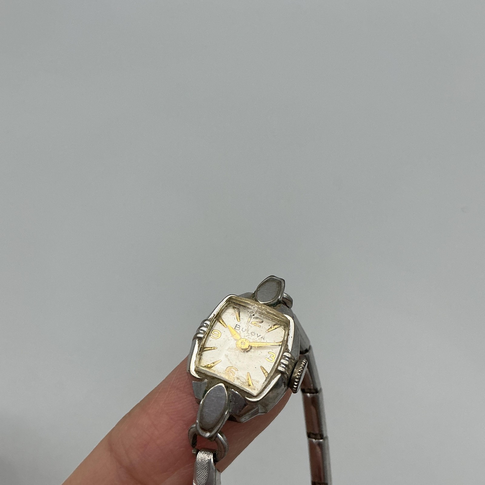 Vintage Bulova Womens Watch 13mm Cocktail Watch Silver Tone Manual Stretch