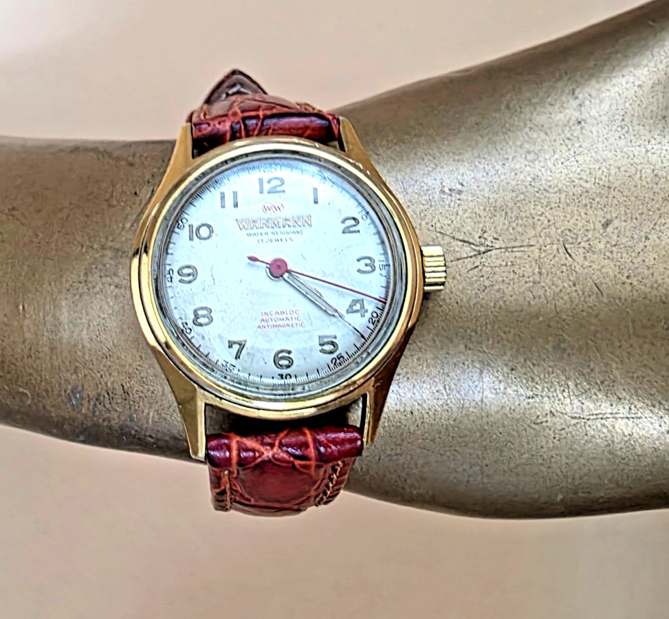 VTG Rare WAKMANN 709A Automatic 17 Jewel 1950 Swiss Incabloc 31mm Men Watch Runs