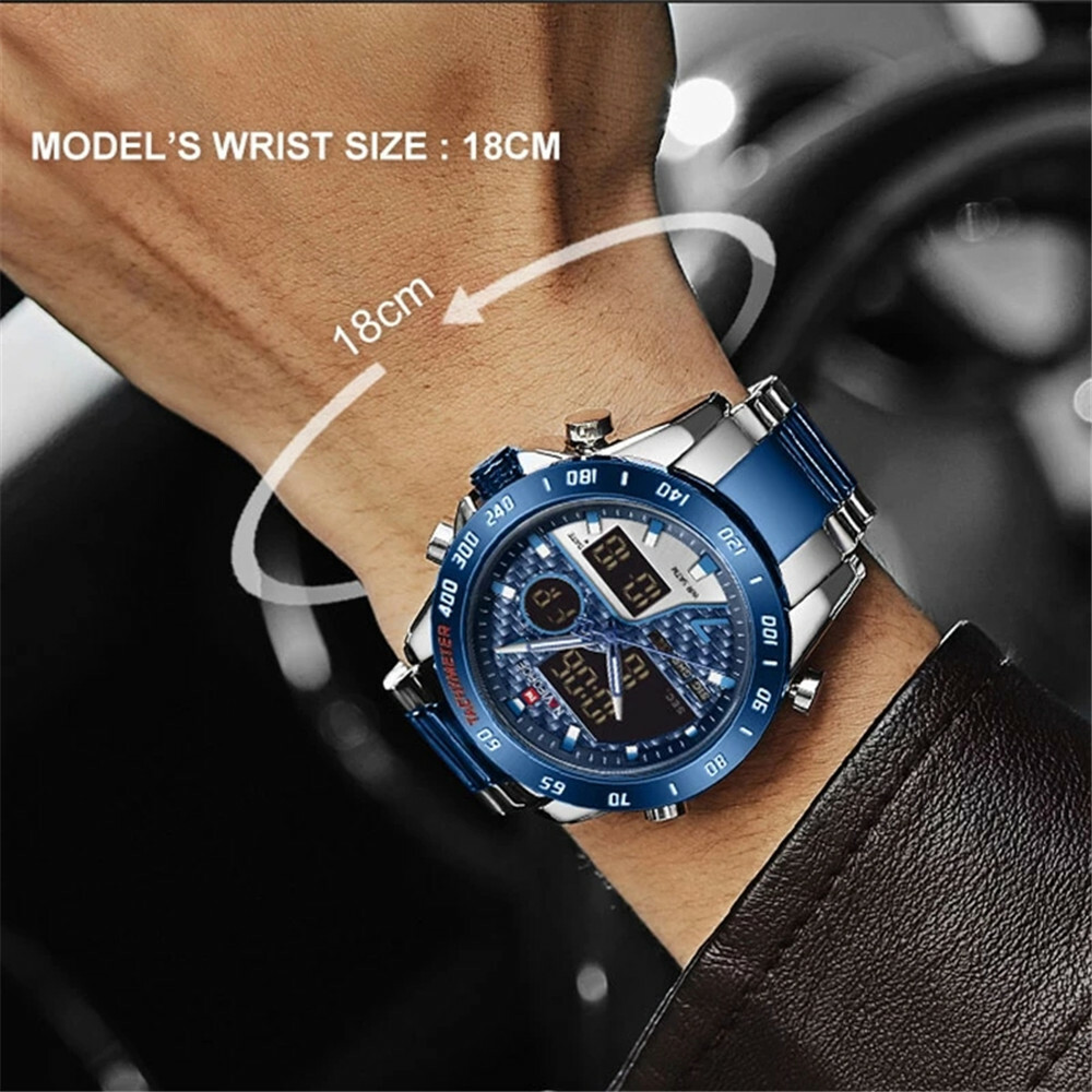 NAVIFORCE Men Watch Military Sport Digital Watches Silver Steel Male Wristwatch