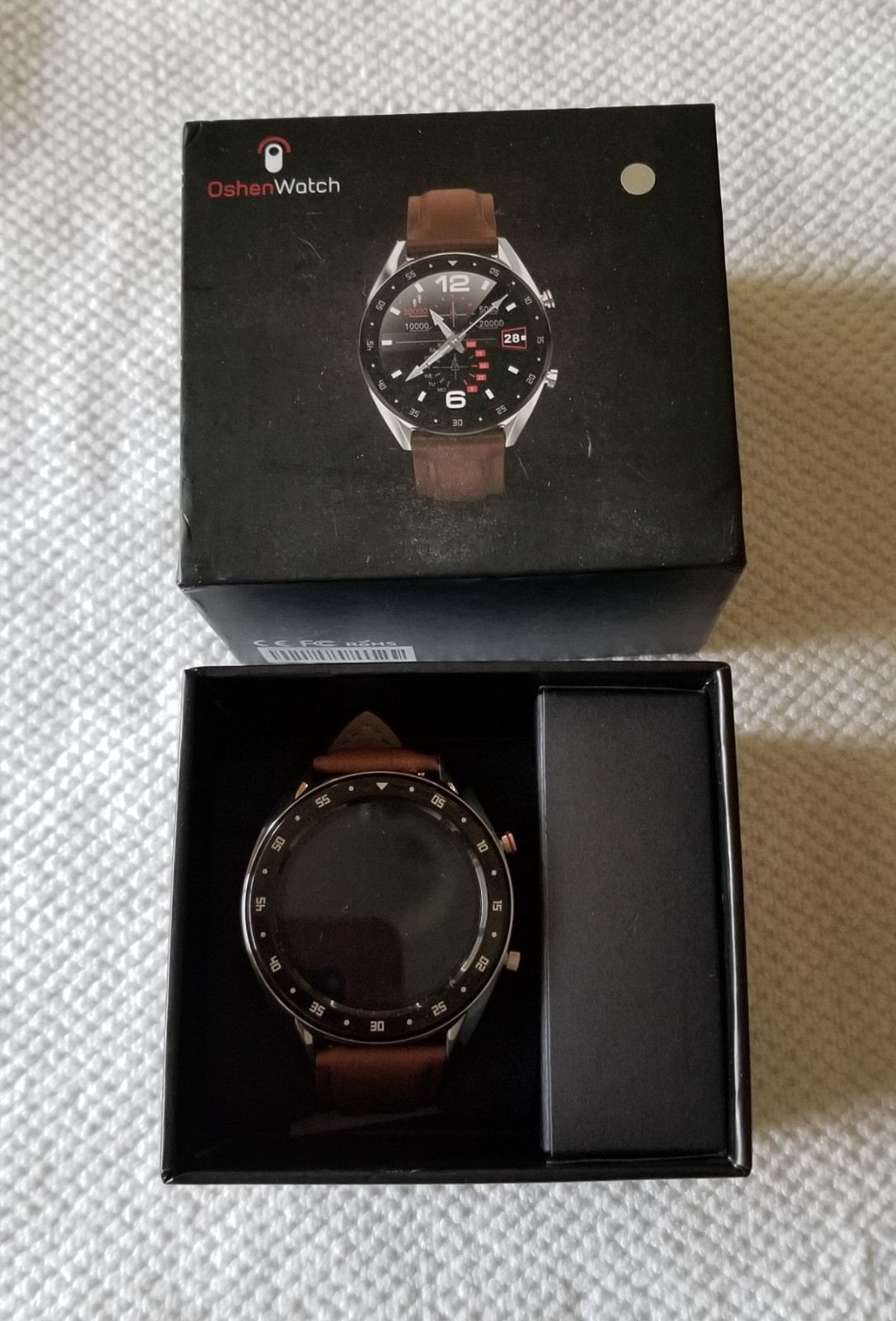 NIB Oshen Smart Watch Faux Leather Band In Original Box w/Charger (Untested)