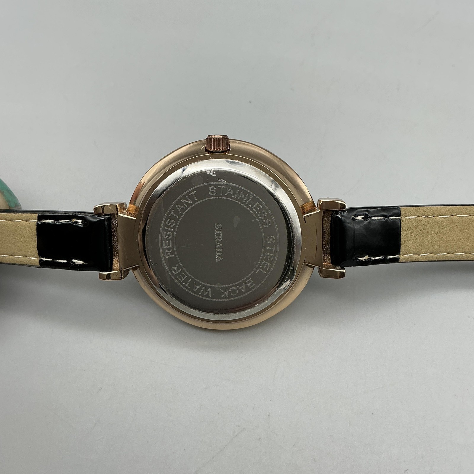 Strada Womens Dress Watch 35mm Cream Dial Faceted Crystal Bezel Black Strap