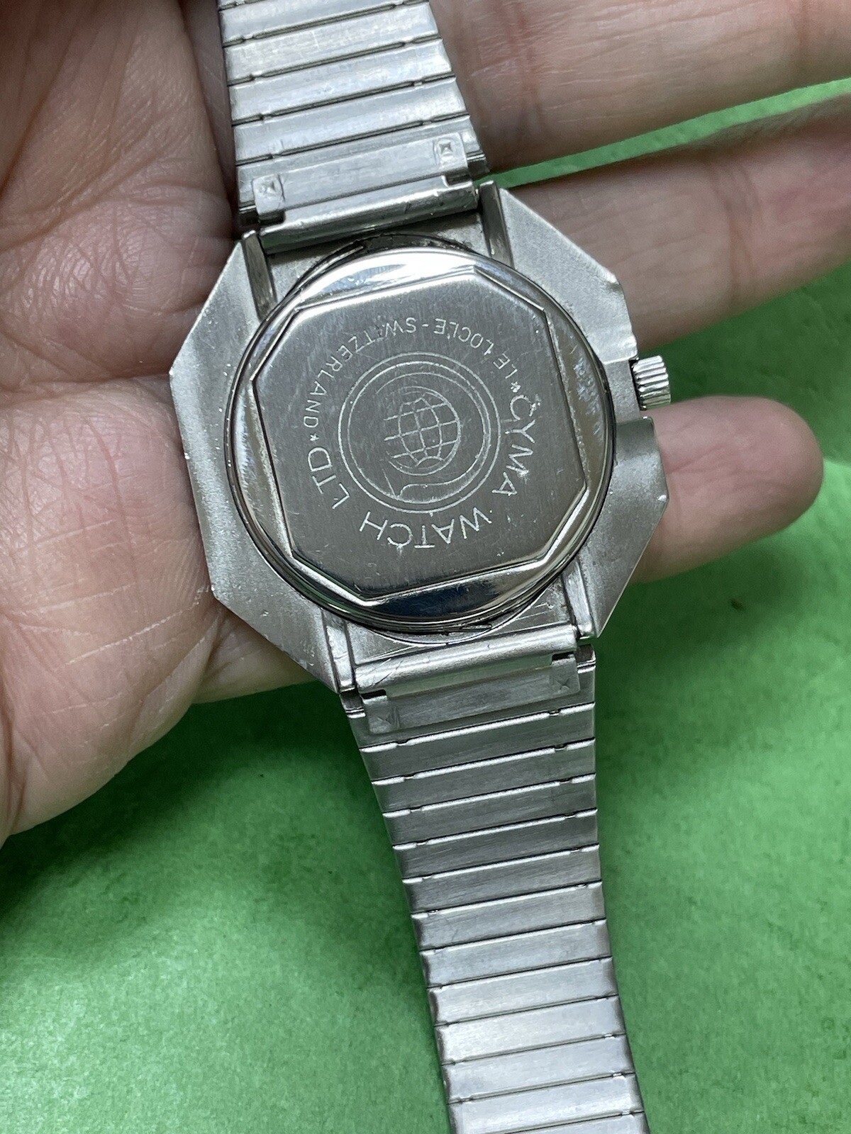 SWISS Cyma President Saddam Hussein Iraq Watch Men Black Dial SS 18k Gold R35