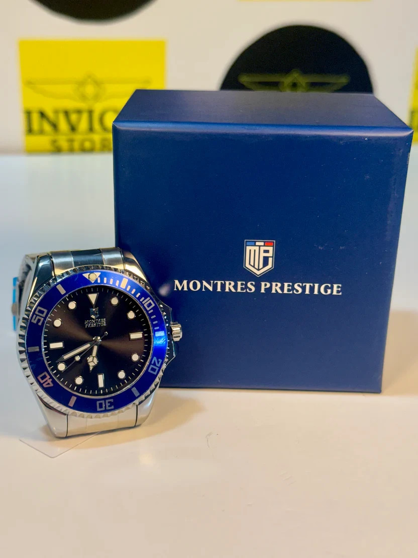 Montres Prestige MPW-0082 Quartz Professional Diver Blue Bezel Black Dial NIB