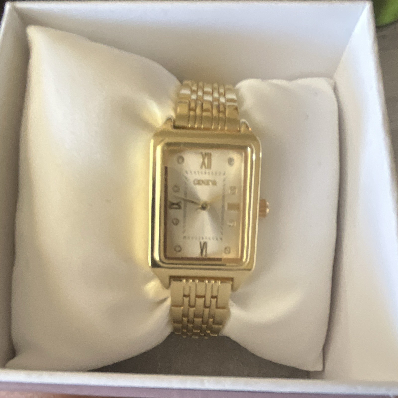 Geneva Women’s Quartz Rectangle Gold Tone Watch Roman Numerals w/ Box