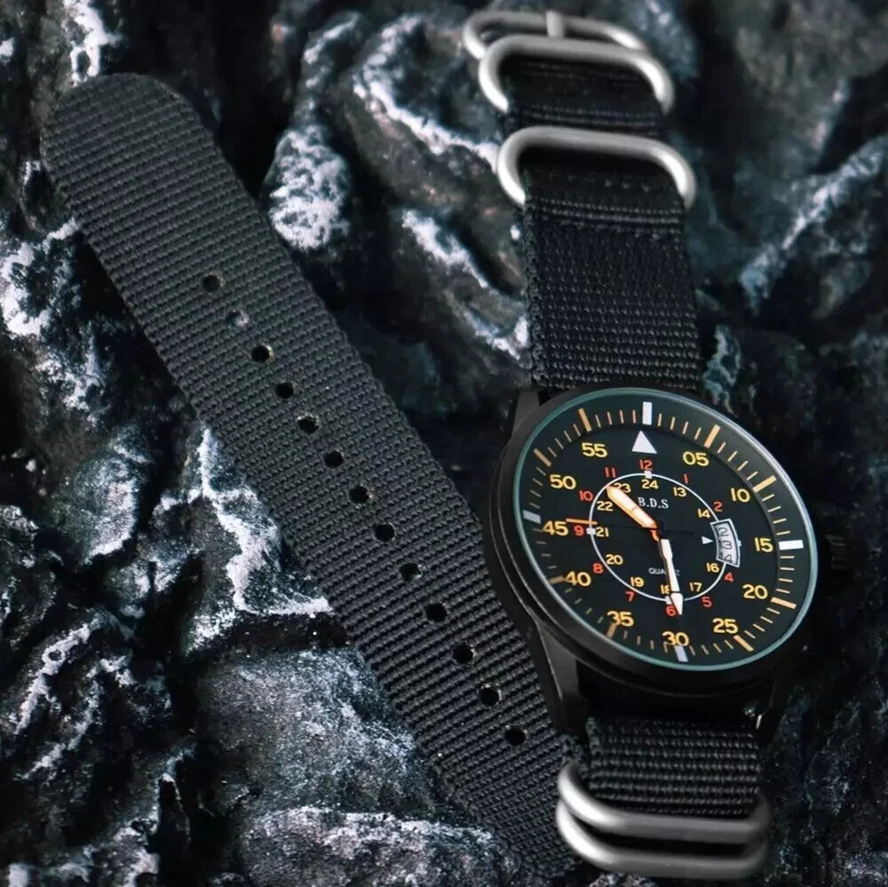 44MM ADDIESDIVE Vintage Quartz Men Watch Luminous Nylon 50M Waterproof Diver NEW