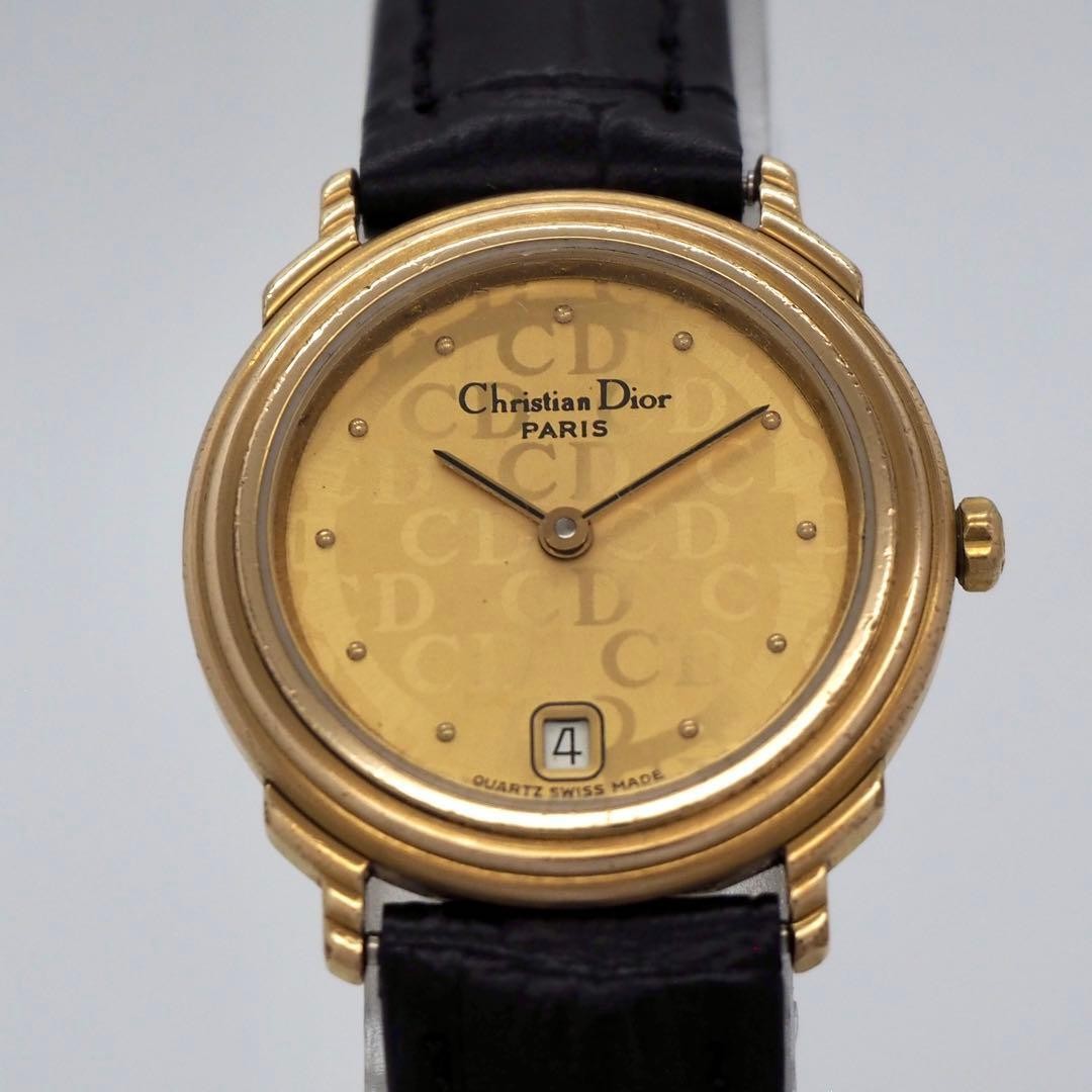 Christian Dior Quartz Ladies Vintage Watch Date Gold Logo Dial Japan