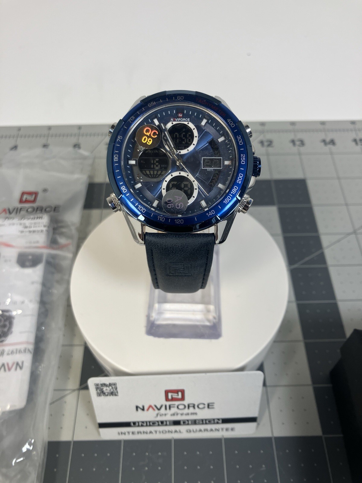 Naviforce Men NF9197 Sport Blue Leather Quartz Analog Diigtal 46mm Watch 7 1/2″