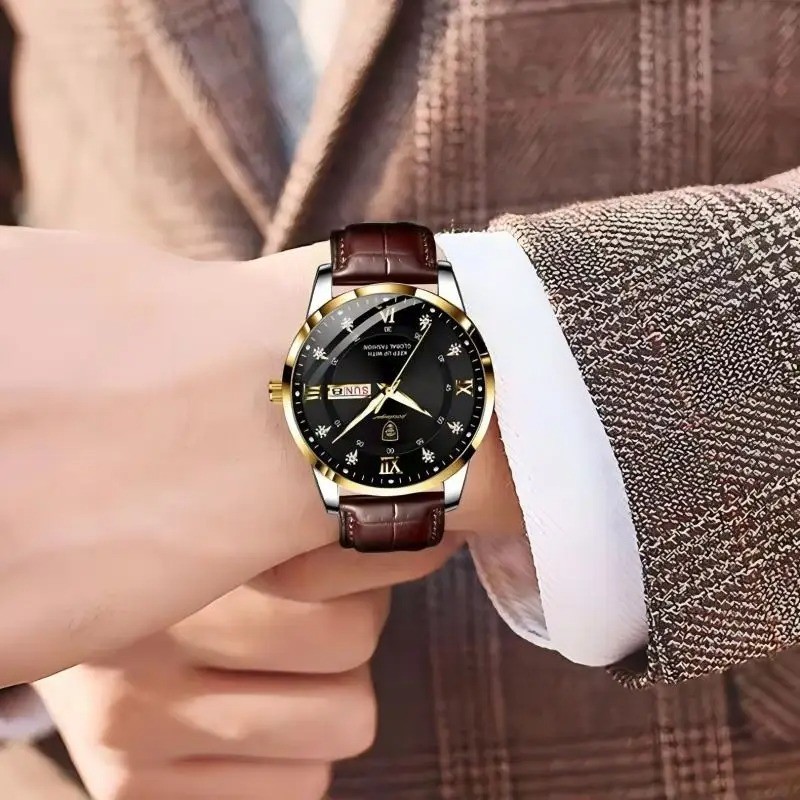 POEDAGAR Luxury Brand Men Watches Waterproof Luminous Leather Quartz Man Wristwa