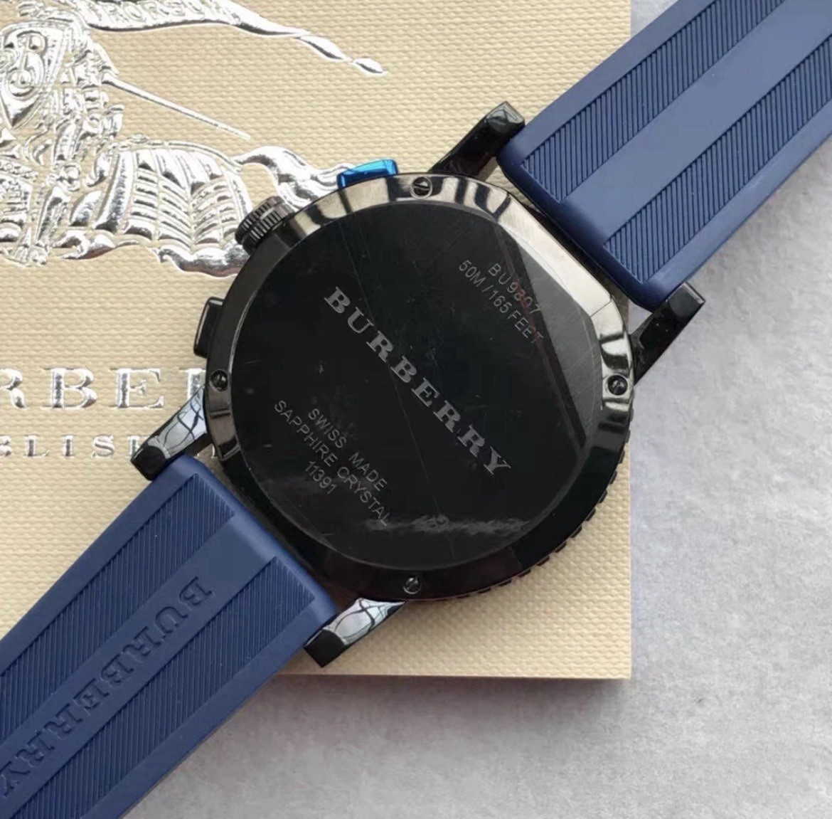 Burberry BU9807 42mm The City Blue Navy Chrono Rubber Swiss Quartz Mens Watch