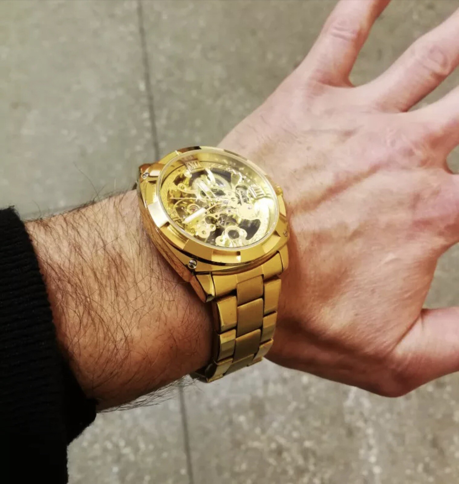 Forsining Mens Skeleton Mechanical Waterproof Luxury Watch Gold Gift Idea