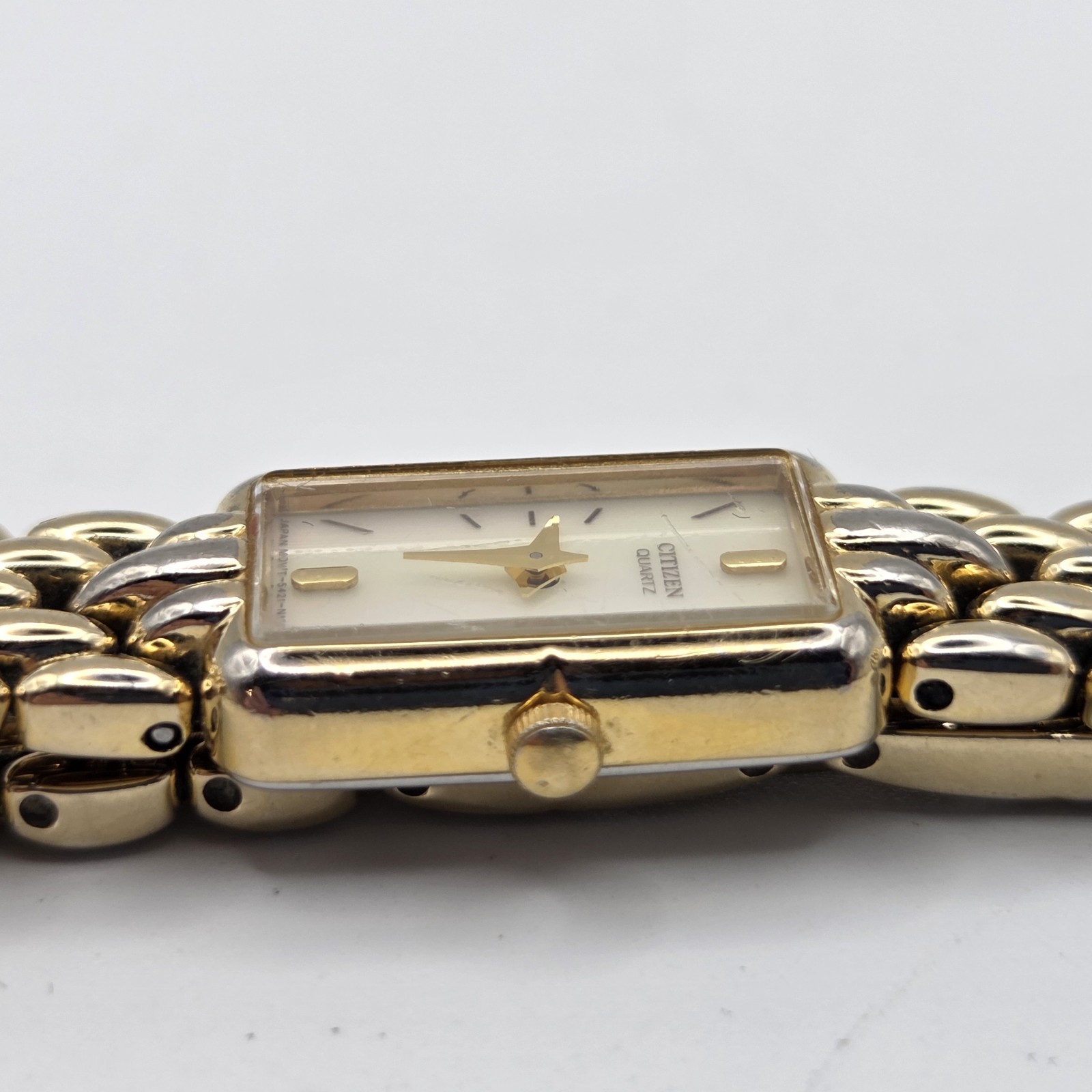Citizen Tank Watch Women 13mm MOP Dial Gold Tone Rectangle 5421-S36505 New Batt