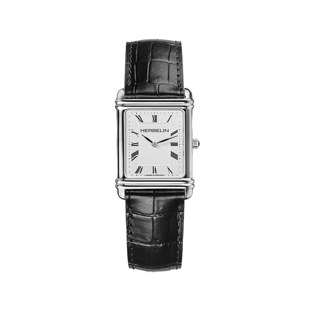 Herbelin Art Deco 17468AP08 Men’s Black Leather Straps White Dial Watch 26.5mm