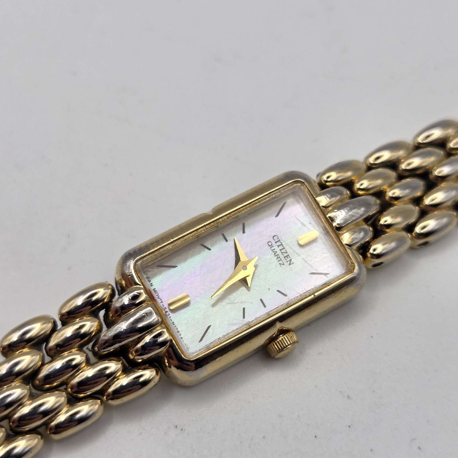 Citizen Tank Watch Women 13mm MOP Dial Gold Tone Rectangle 5421-S36505 New Batt