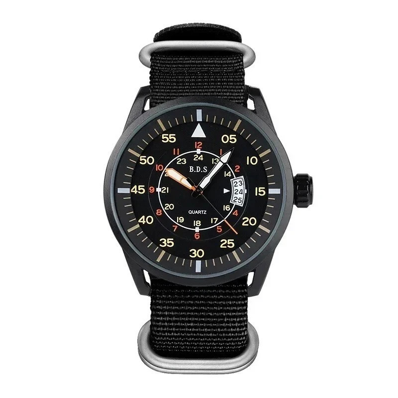 44MM ADDIESDIVE Vintage Quartz Men Watch Luminous Nylon 50M Waterproof Diver NEW
