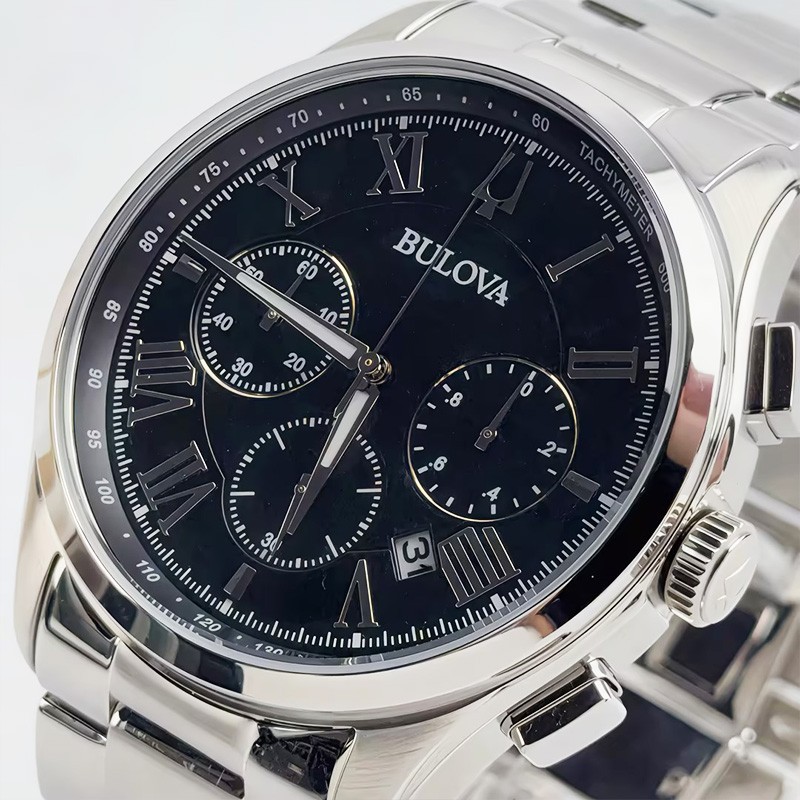 Bulova Wilton 96B288 Classic Black Dial Chronograph Quartz Men’s Watch 46.5mm