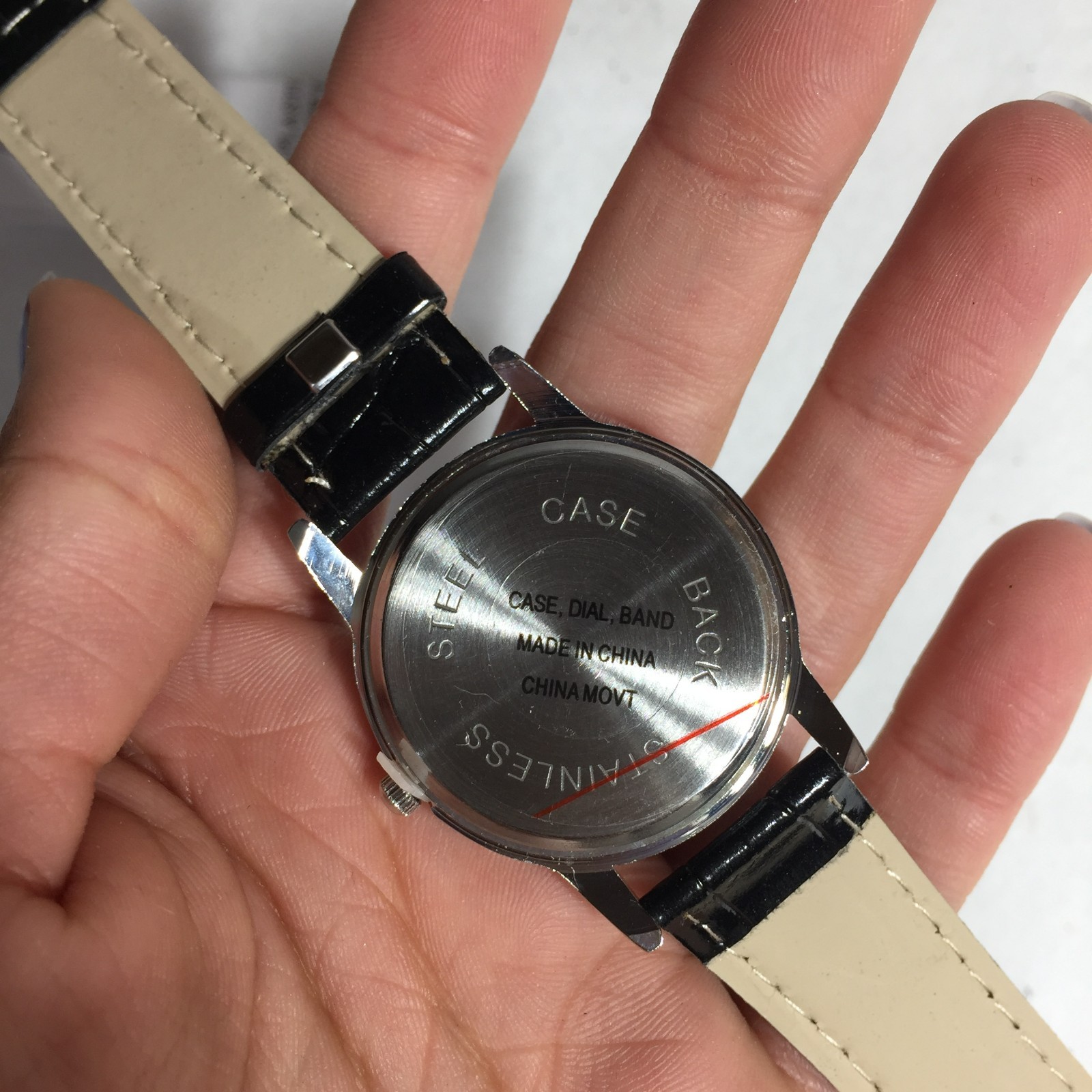 NEW Quartz Watch Black Faux Leather Band Silver Case Black Dial