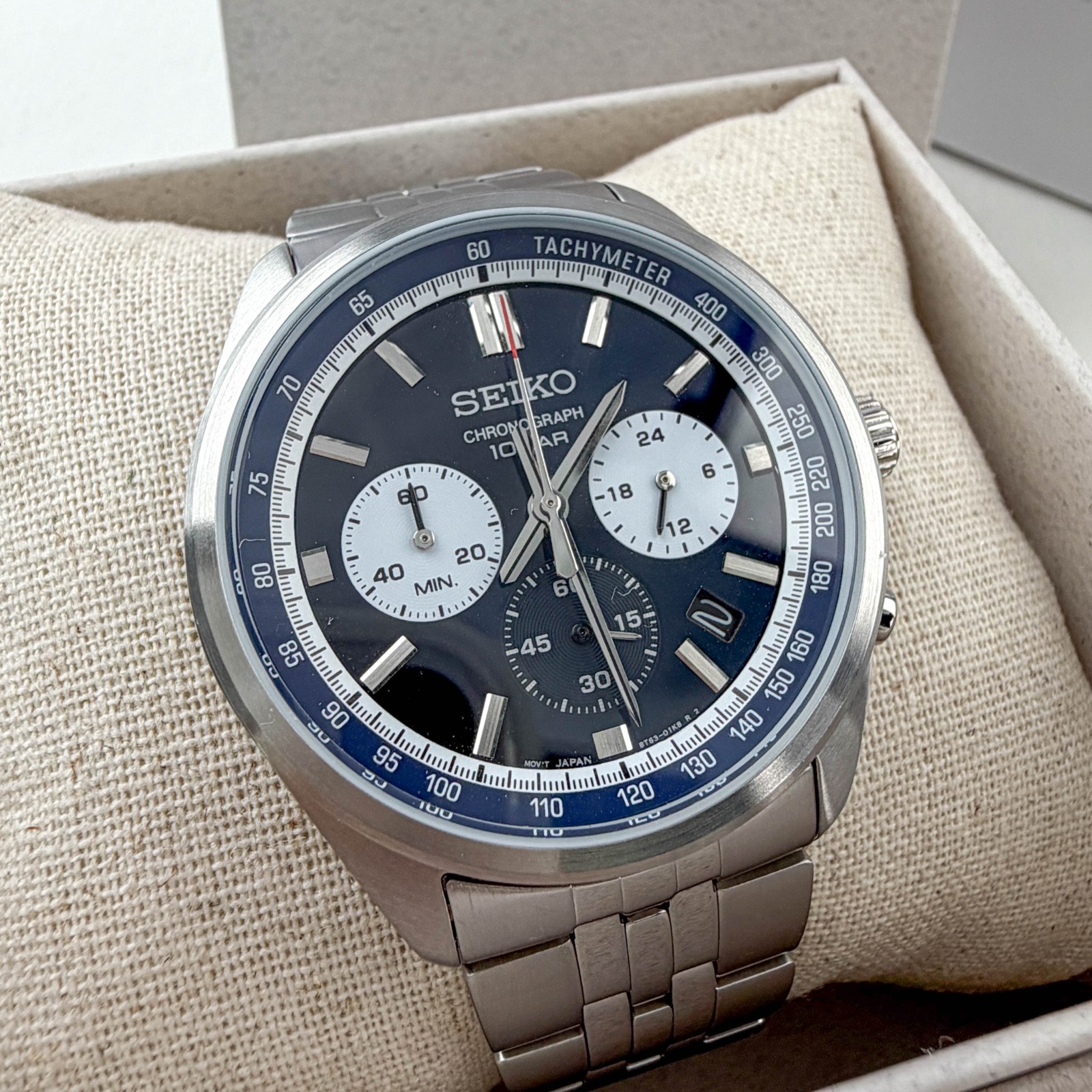 Men’s Seiko Essentials SSB427 Chronograph Blue Dial 41.5mm Steel Quartz Watch