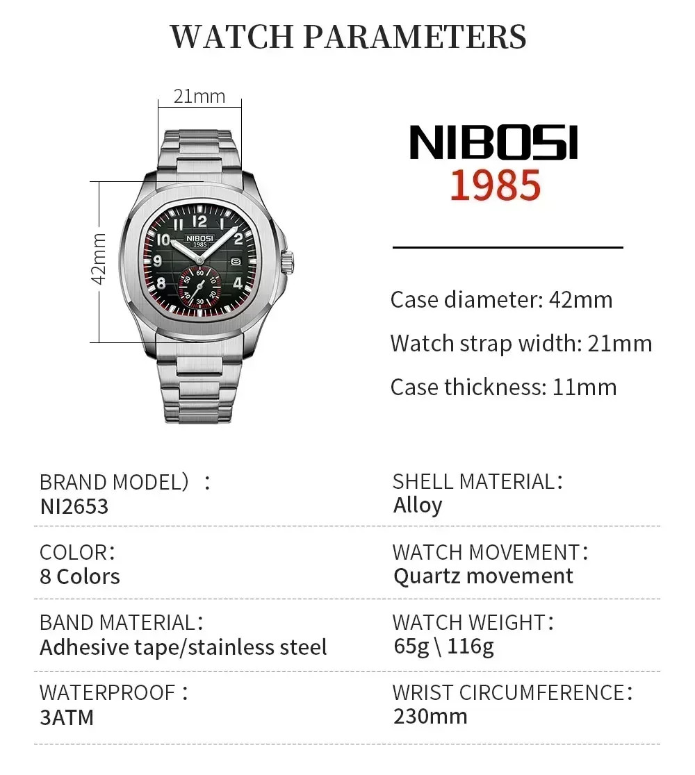 NIBOSI Luxury Men‘s Watches Business Waterproof Male Luminous Silicone
