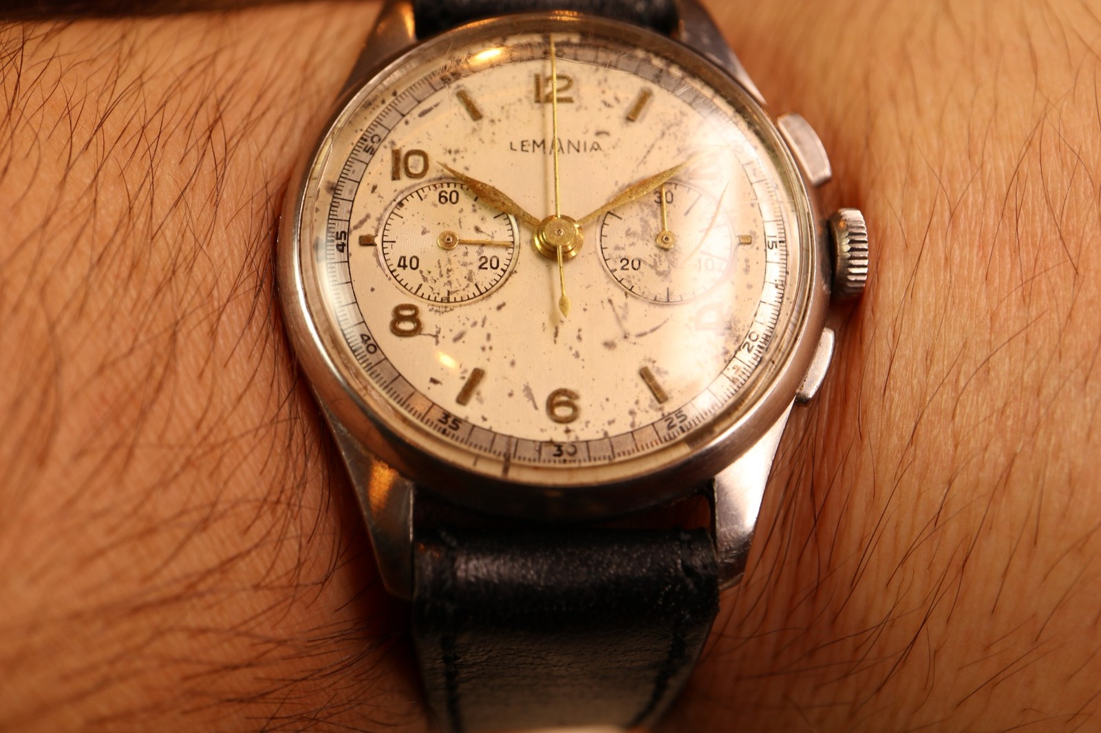 Serviced 1950s Vintage Officers Chronograph Lemania 1270 (320 / 321) Watch 35mm