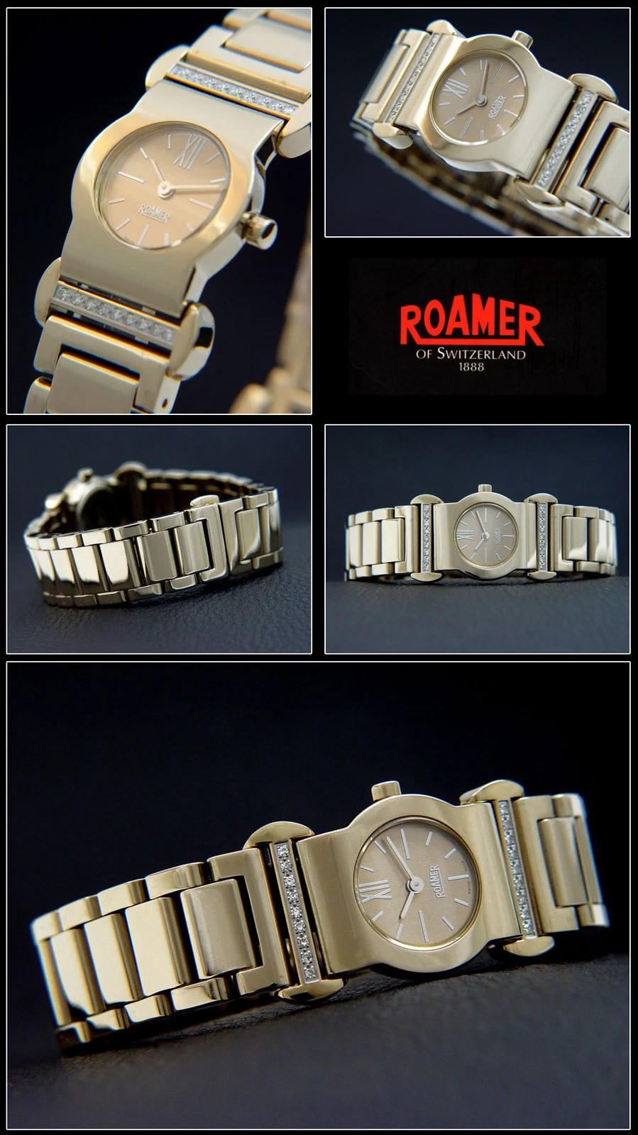 Roamer Watch 18 Diamonds Swiss Made Folding Clasp Rose Gold Plated Md634953