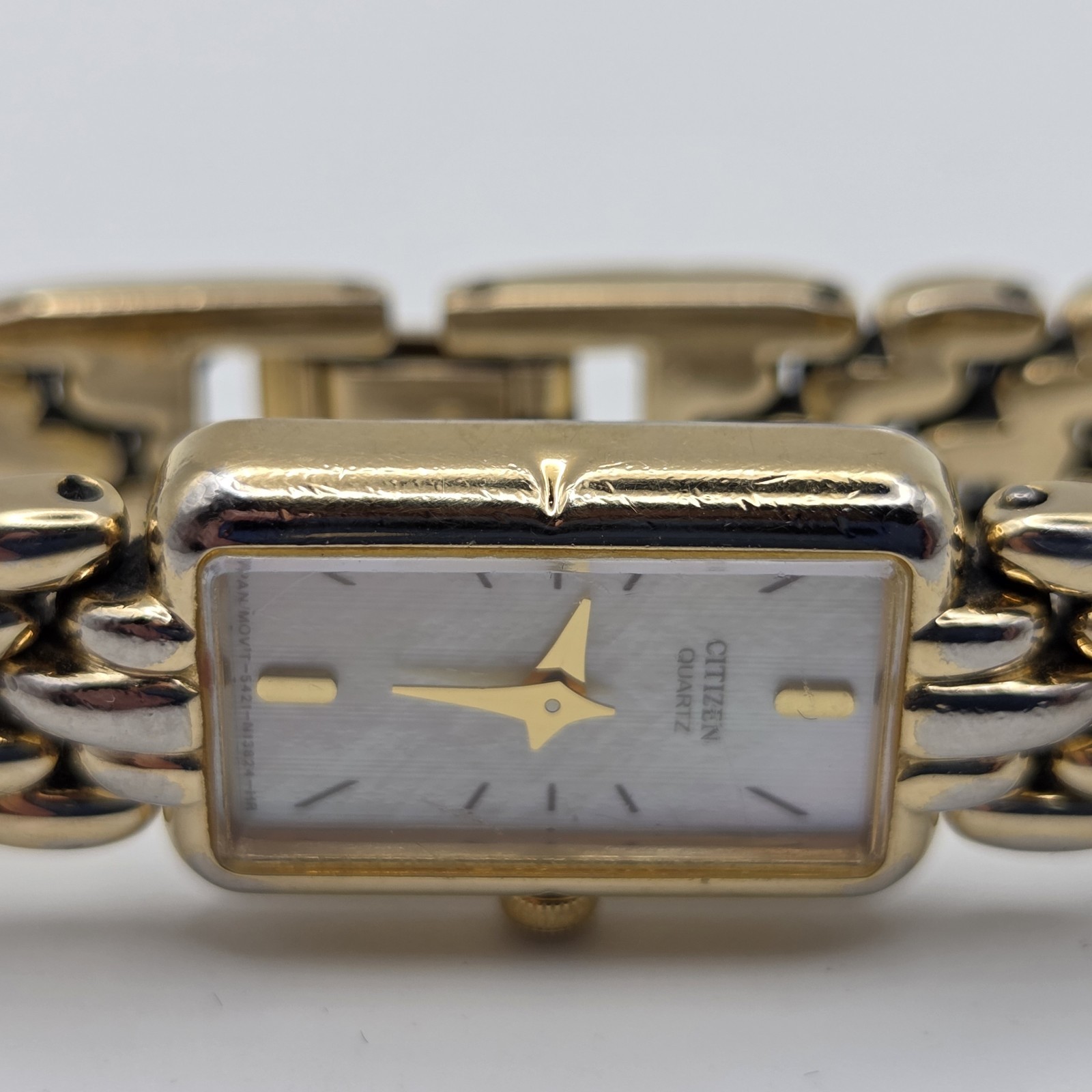 Citizen Tank Watch Women 13mm MOP Dial Gold Tone Rectangle 5421-S36505 New Batt