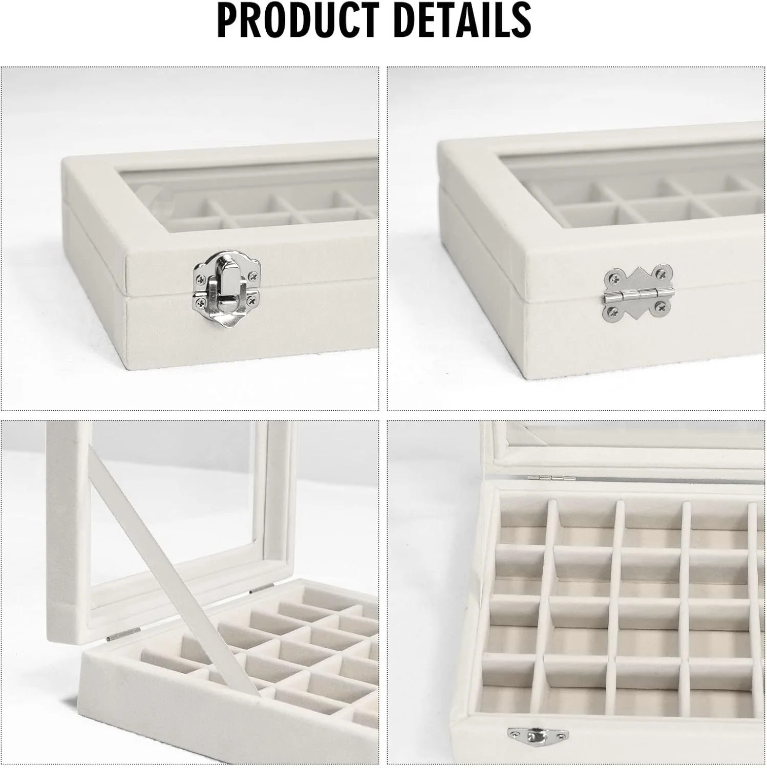 Velvet Jewelry Box 24 Grid – Ring/Earrings Organizer, Storage Case for Women