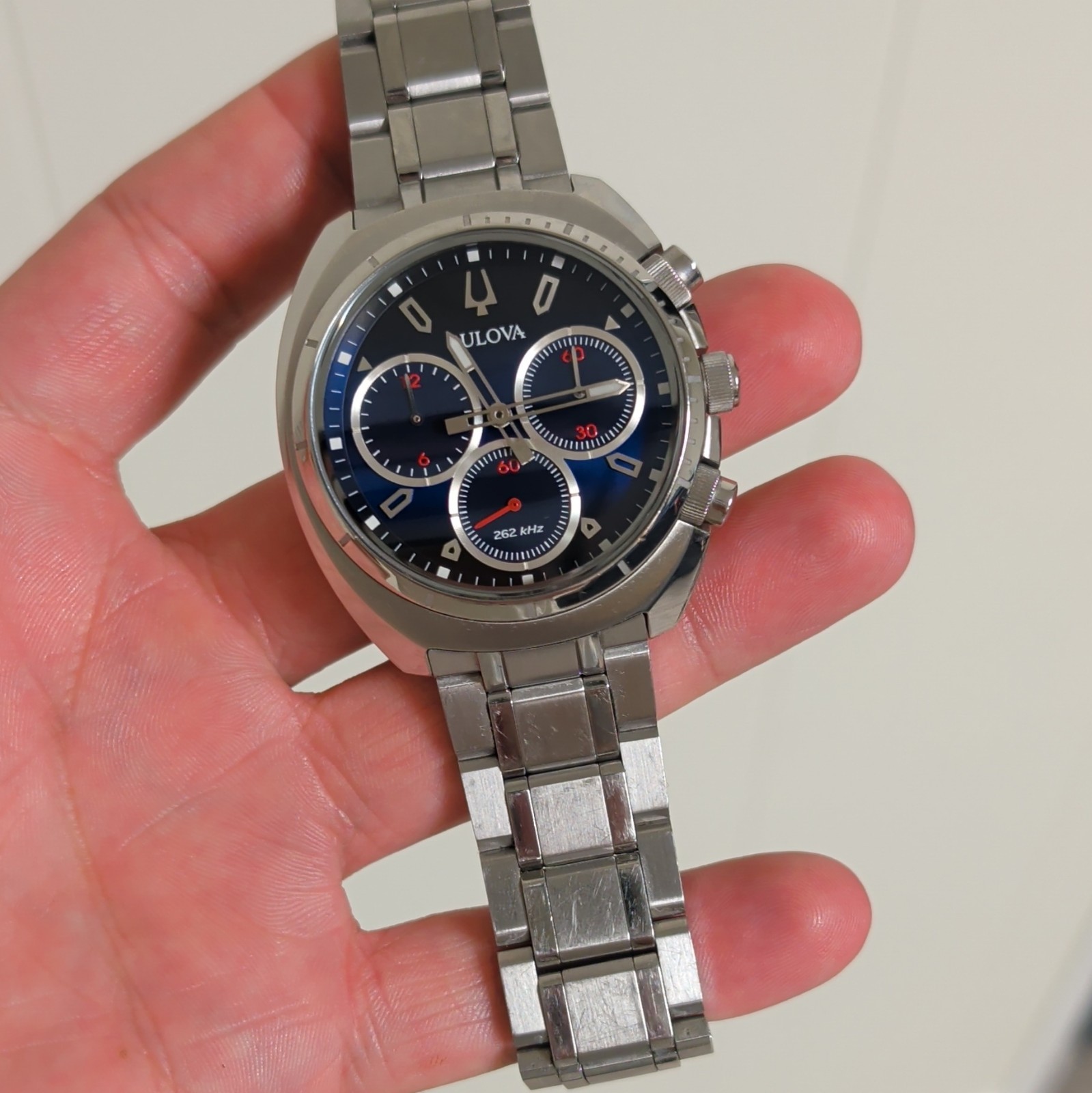 Bulova Men’s Chronograph Quartz Watch, Stainless Steel, Blue Dial, 46mm