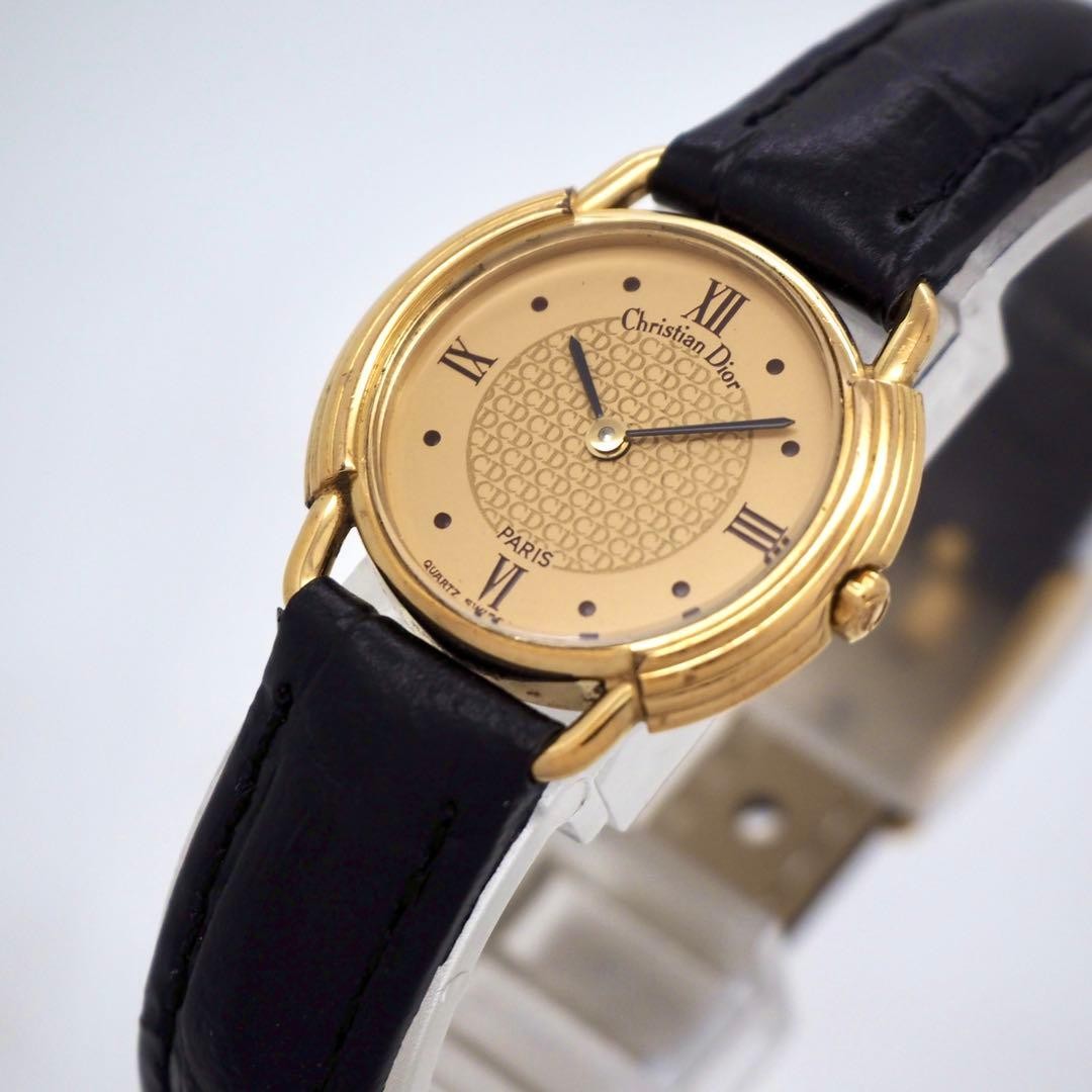 Christian Dior Ladies Quartz Watch Gold Black Japan with Warranty Card 071052
