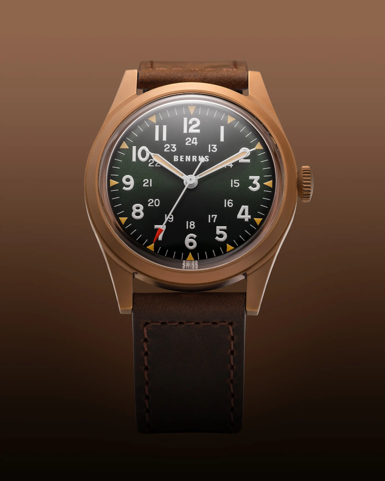 BENRUS DTU UB Swiss Automatic 38mm Bronze PVD Field Watch DTU-BR-G-038-03