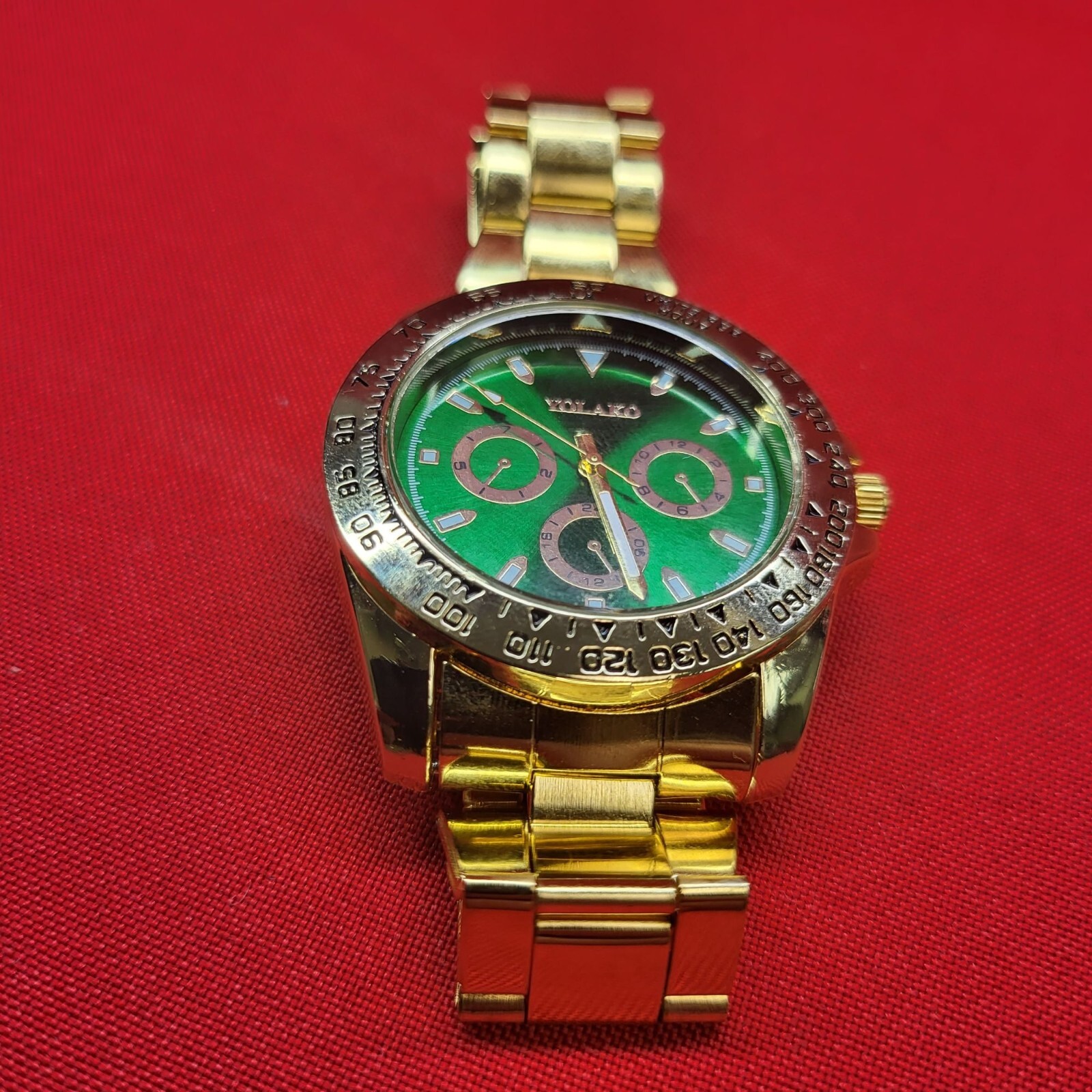 Yolako Watch Luxury Mens Green Gold Metal Round Pointer Quartz Watch Fancy