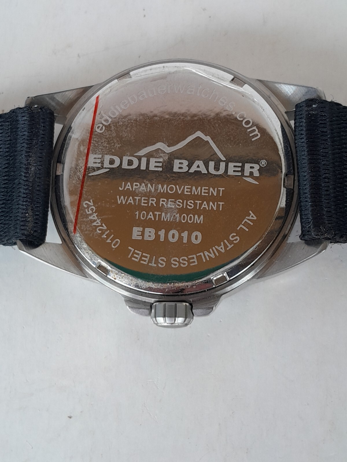 Eddie Bauer Mens Watch – Chunky Black & White Blue – Nylon Wristband 10ATM/100m