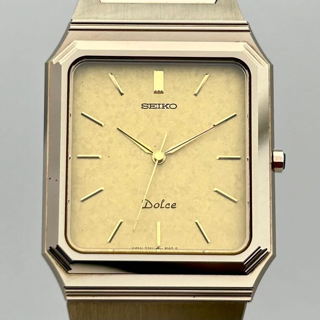 SEIKO Dolce 7741-5120 Quartz Gold Tone Rectangular Vintage Mens Watch Japan