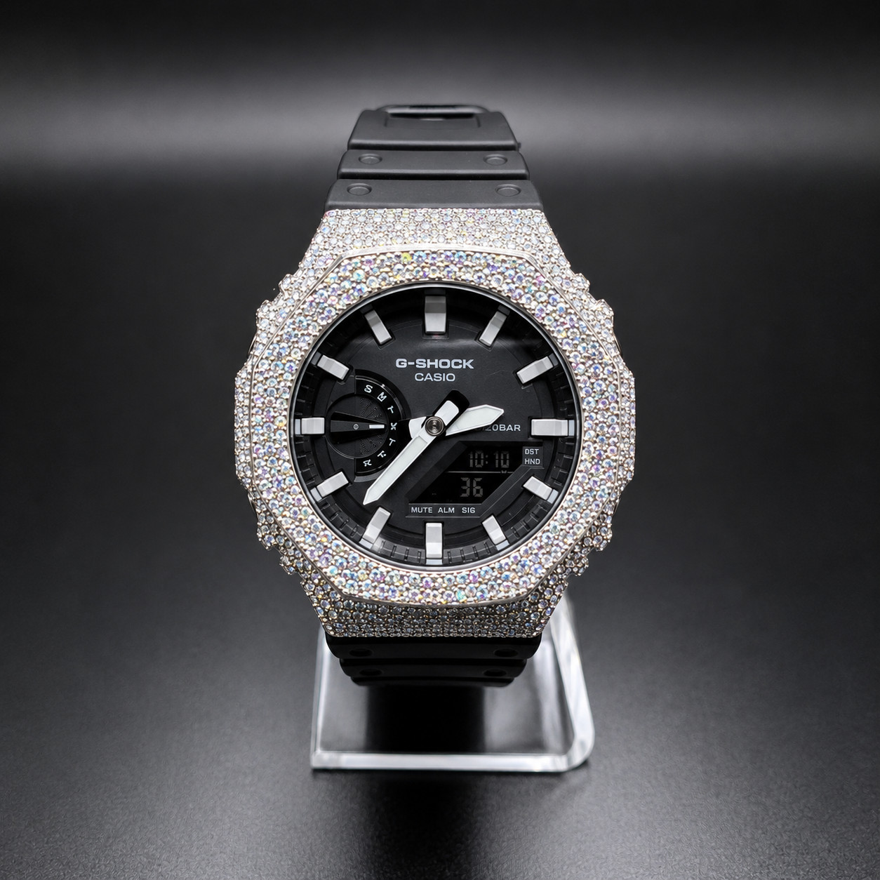 Moissanite Fully Iced Out G-SHOCK Casio GA-2100 – D Color, Flawless Clarity