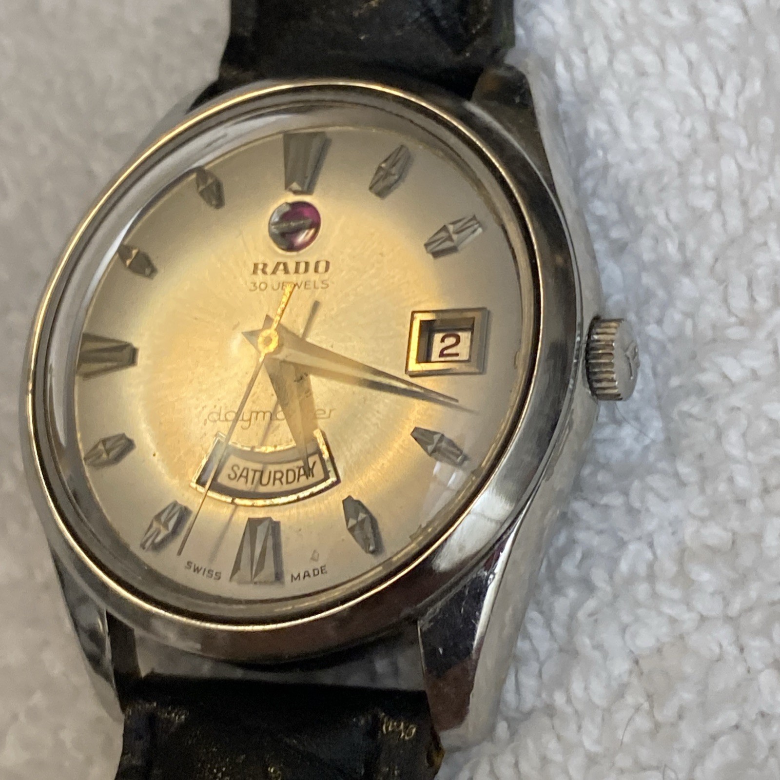 ***Vintage Rare Swiss Rado Men Wristwatch Daymaster 30 Stainless Steel Date Days