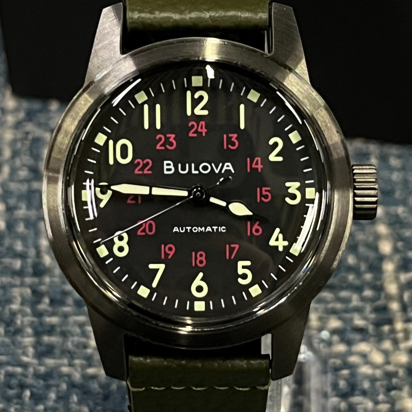 Bulova Hack 98A255 Automatic 38MM Black Dial Leather Strap Men’s Watch *New