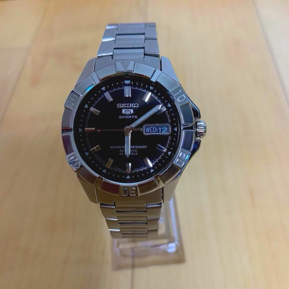 SEIKO 5 SPORTS Automatic Wristwatch Black Dial Silver Case Pre-owned – Good