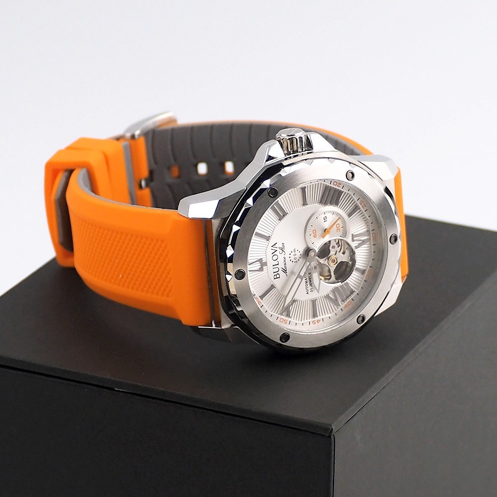 Bulova Marine Star Series A 98A226 Orange Silicone Strap Men’s Automatic Watch