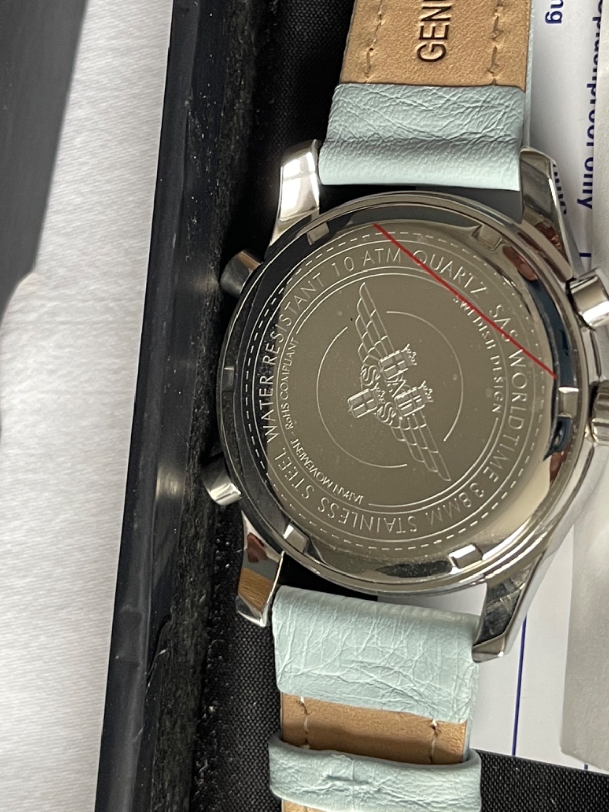 Scandinavian Airlines SAS Quartz World Time Chronograph Watch With Leather Strap