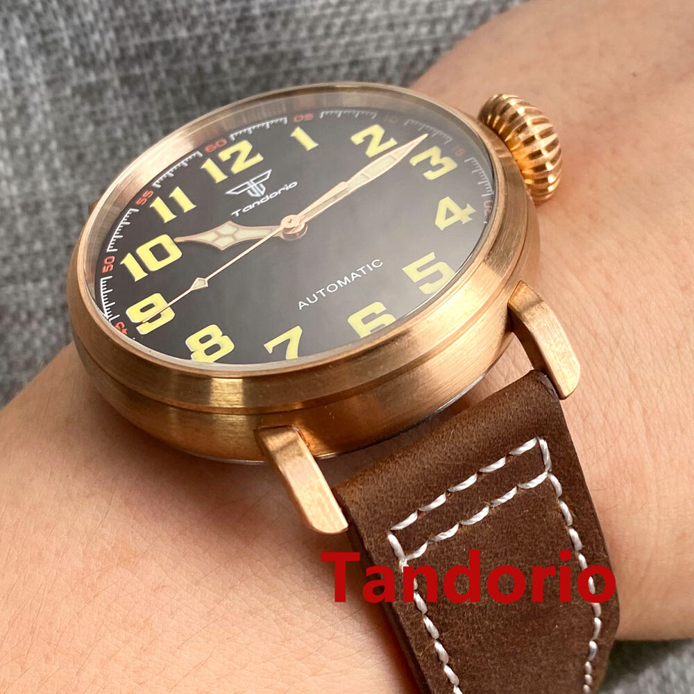 46.5mm Tandorio CUSN8 Solid Bronze case Black Dial NH35A Big Automatic Men Watch