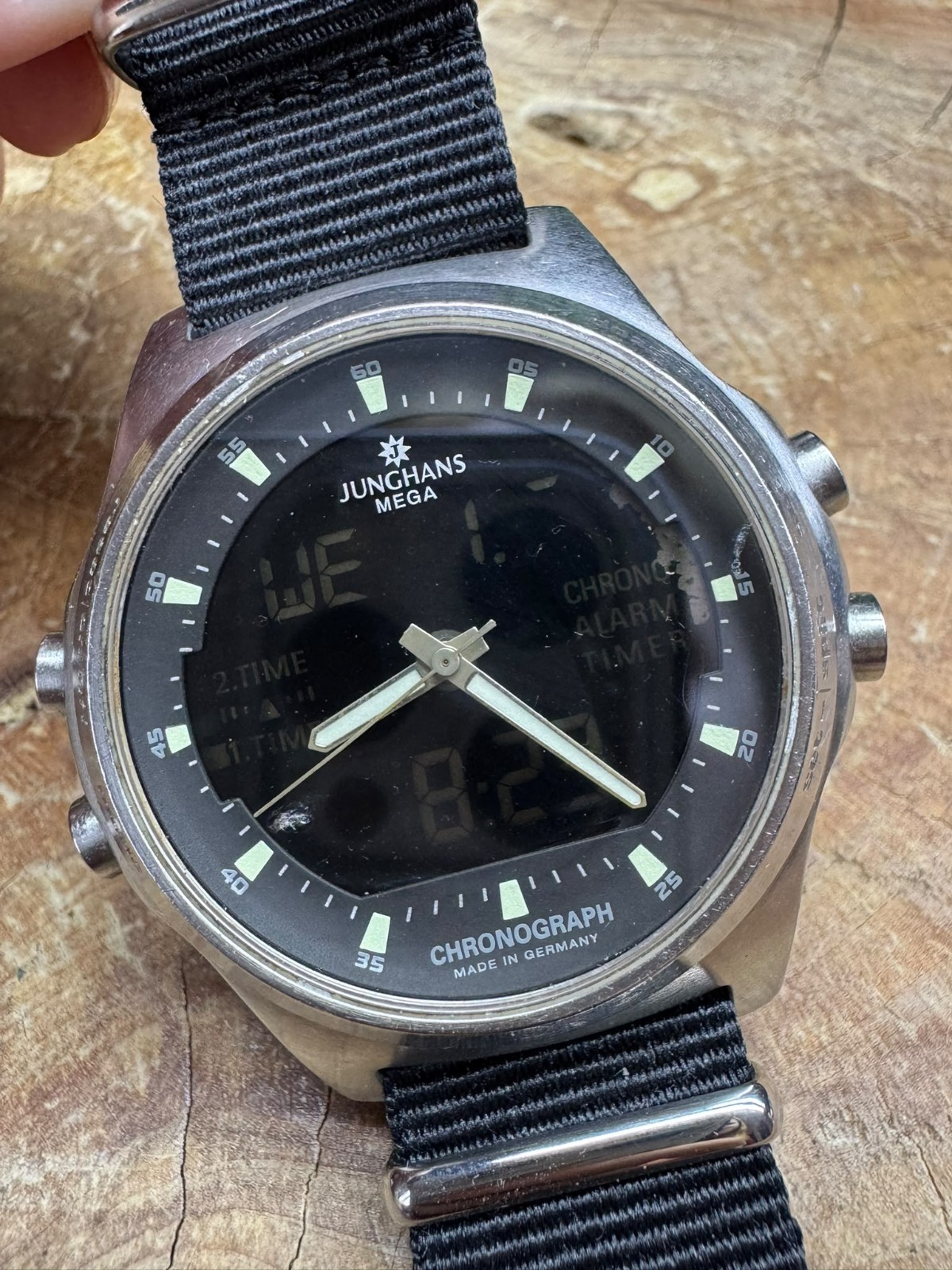 Vintage Junghans Mega Chronograph Radio Controlled Alarm Timer Watch Germany 44m