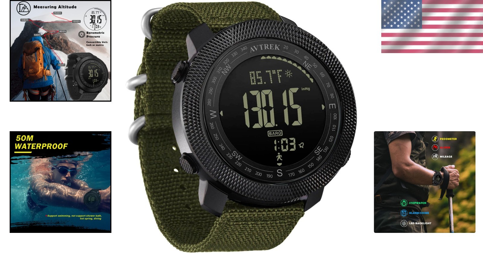 50M Waterproof Military Tactical Watch- Digital with Altimeter/Compass Features`